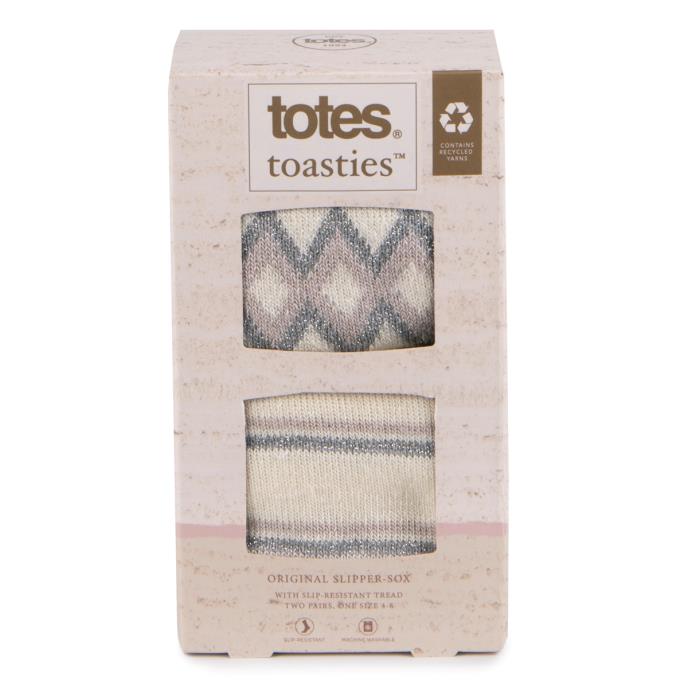 totes toasties® Ladies Original Slipper Socks (Twin Pack) Fairisle / Plain Extra Image 6